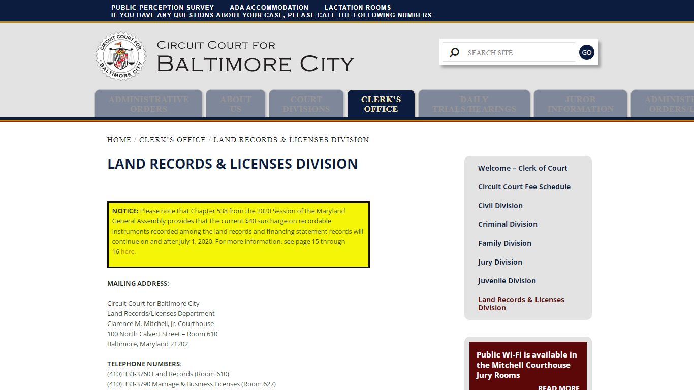 Land Records & Licenses Division – Circuit Court For Baltimore City